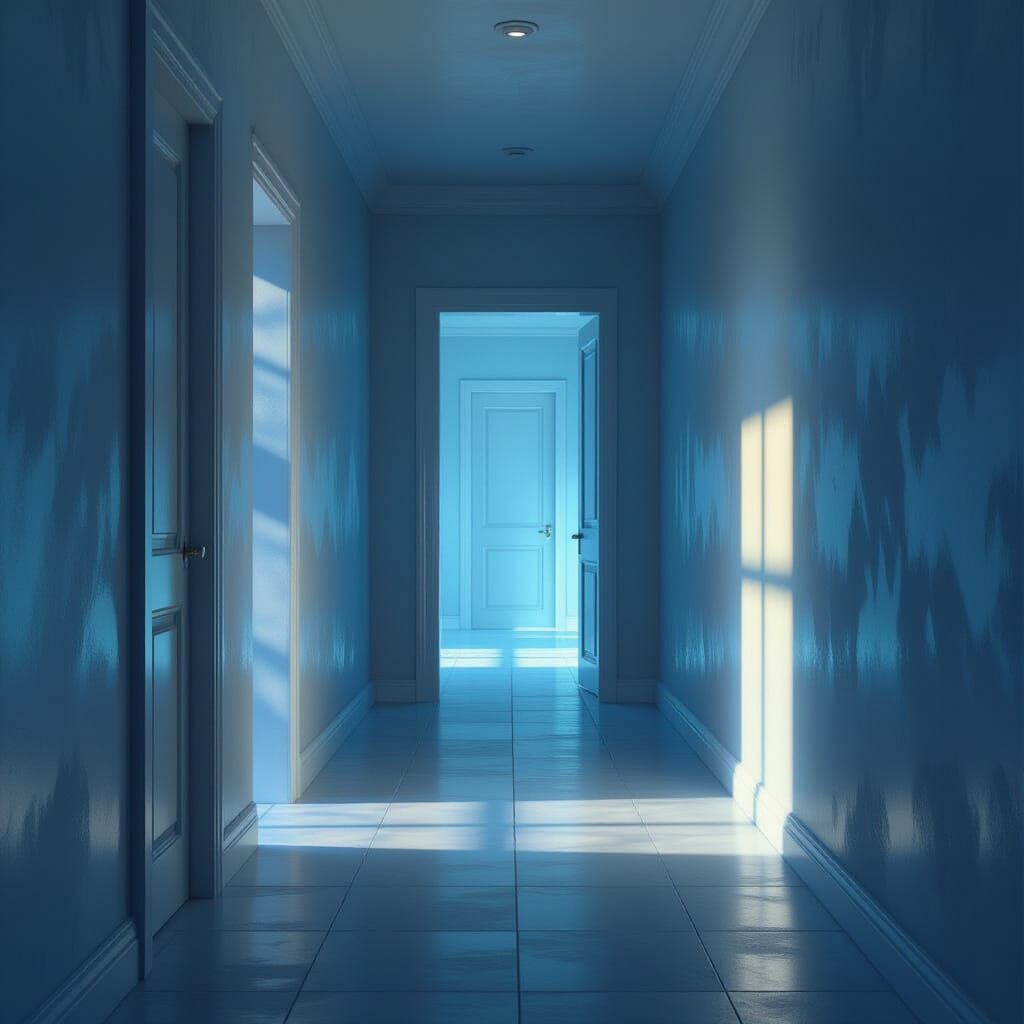 Endless Hallway to Bathroom Light in Concept Art Style