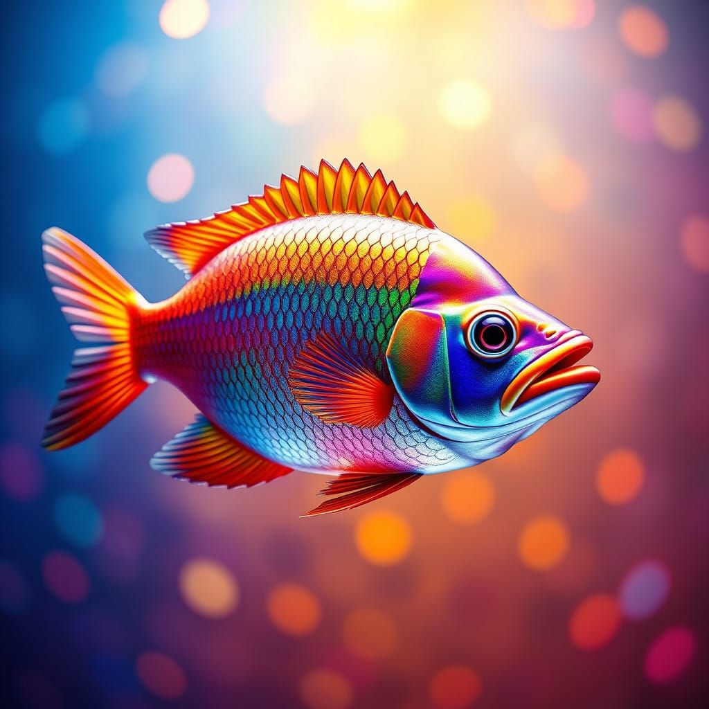 Hyperrealistic Rainbow Fish in Vibrant, Kaleidoscopic Art