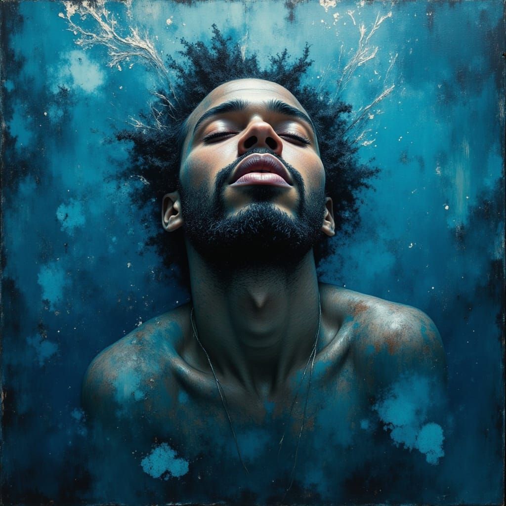 Surreal Portrait of Man in Blue Water