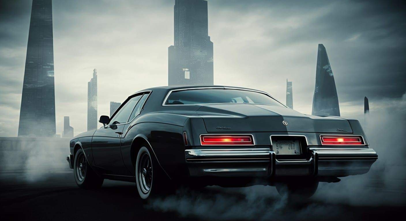 1975 Buick Riviera Drifting in Post-Futurist Cityscape