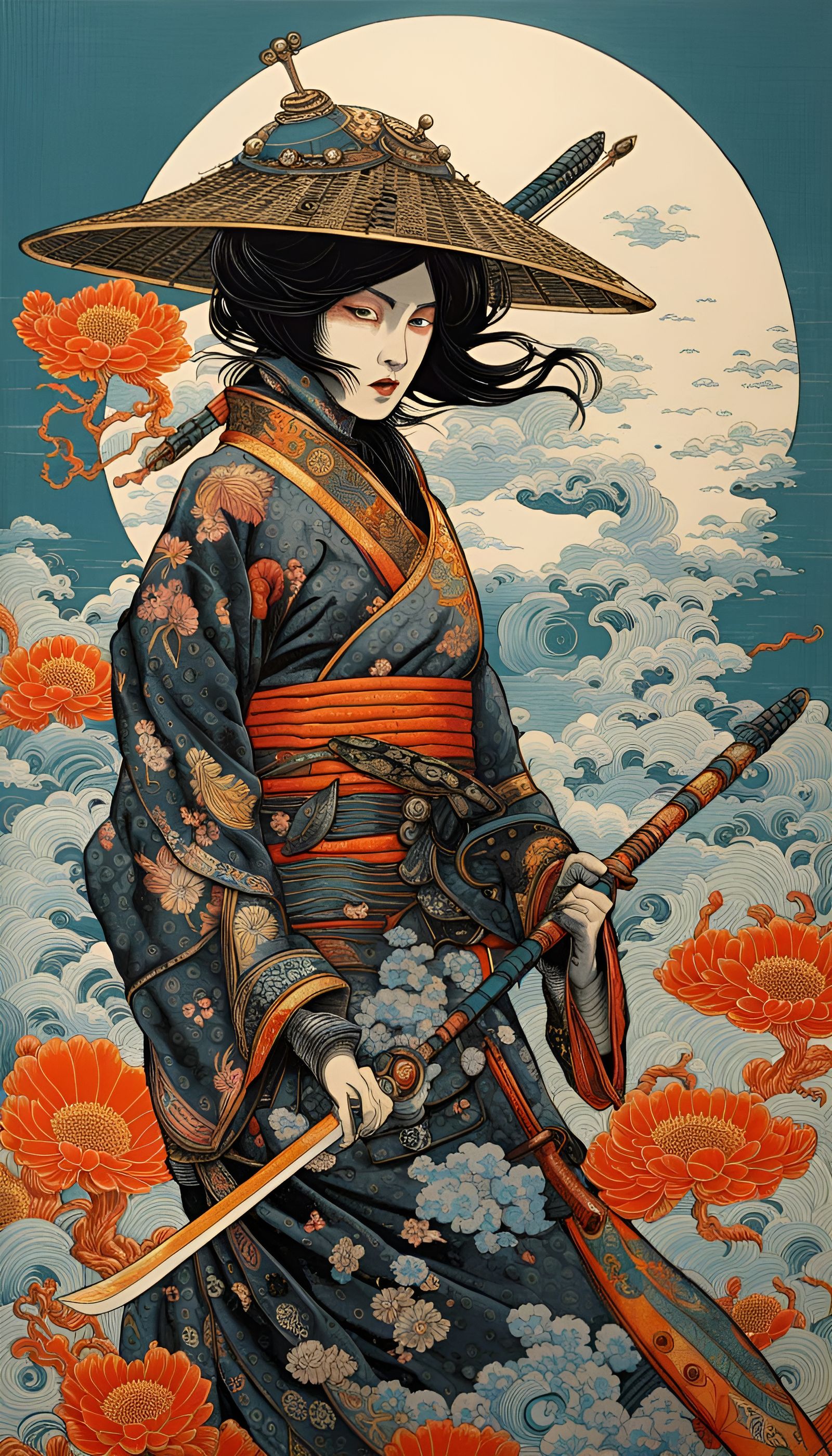 Futuristic Pisces Samurai in Chinoiserie Style