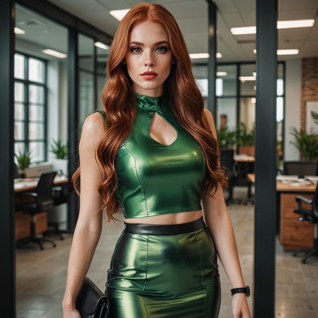 Red-Haired Woman in Green Crop-Top Portrait