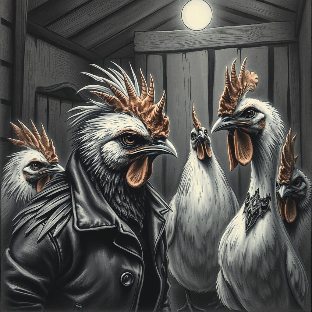 Grumpy Chick Mesmerizes Wedding Chicken: Charcoal Drawing