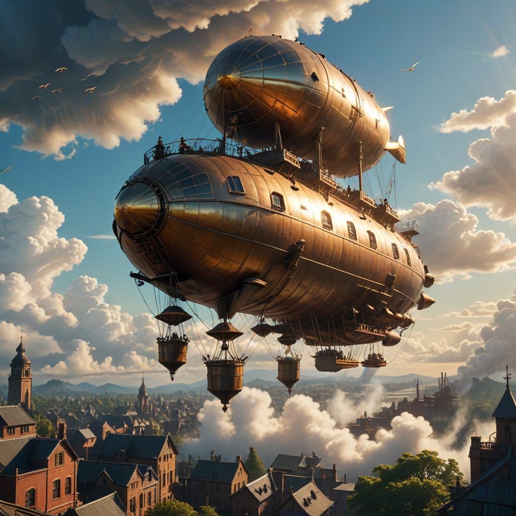 Steampunk Airship Fantasy in Golden Light