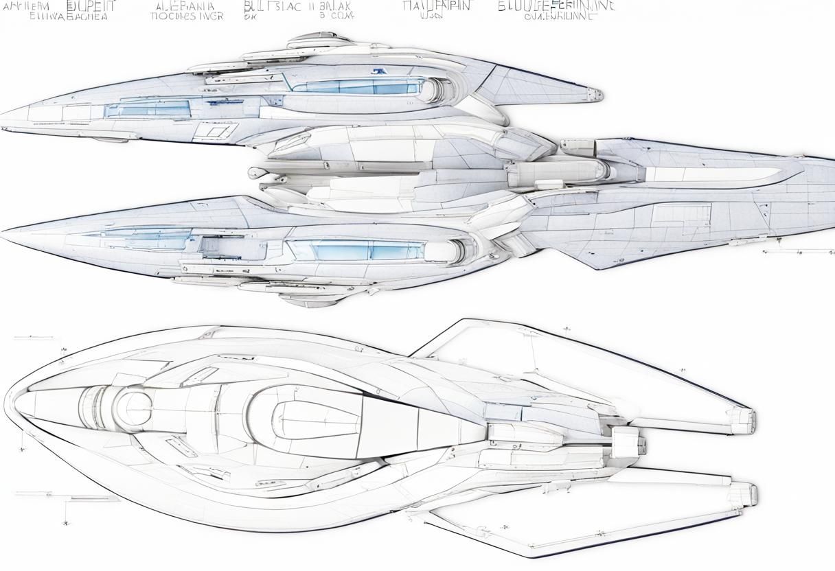 Futuristic Starfleet Spaceship Blueprint with Metallic Finis...