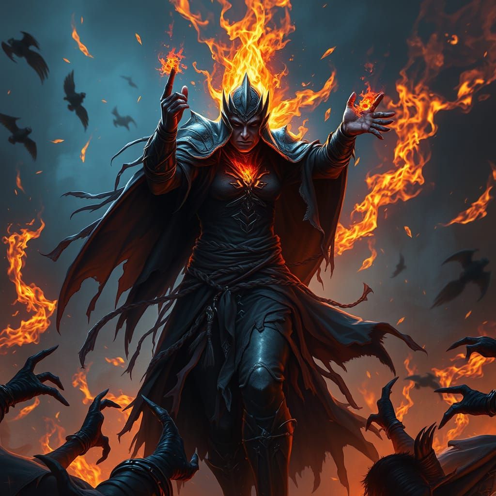 Chaos Witch Radiating Heat in Dark Fantasy Scene