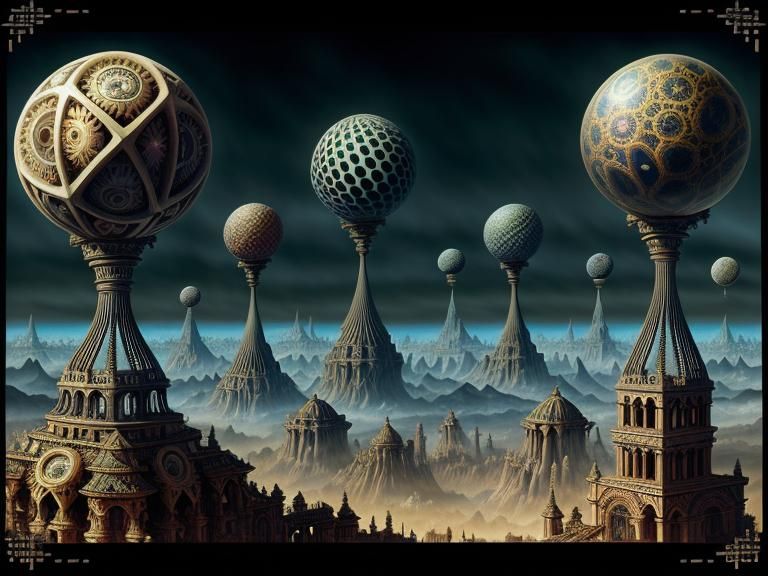 Steampunk Fractal Landscape in Hyperrealistic Style