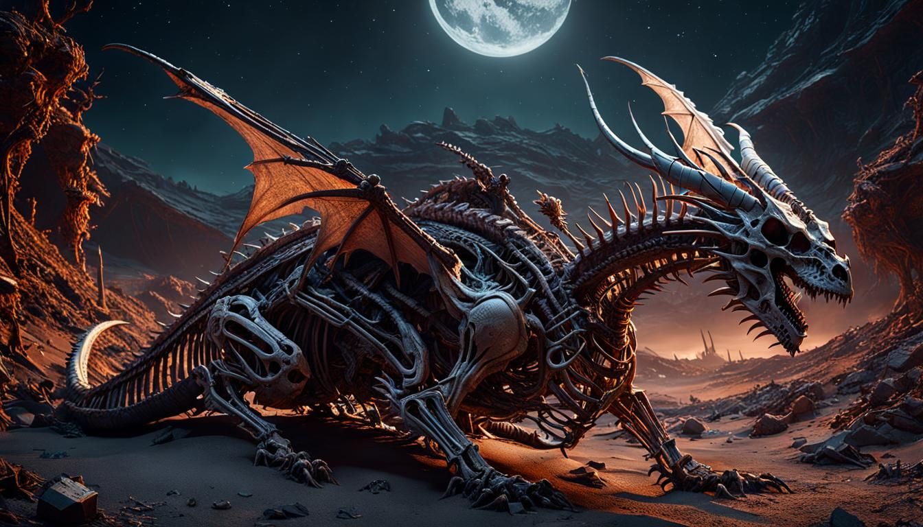 Biopunk Dragon Skeleton on Alien World