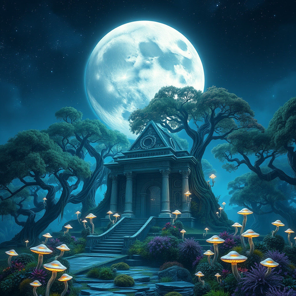 Mystical Temple in Ethereal Fantasy Landscape