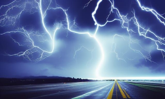 Electric Pylons in Dystopian Lightning Storm