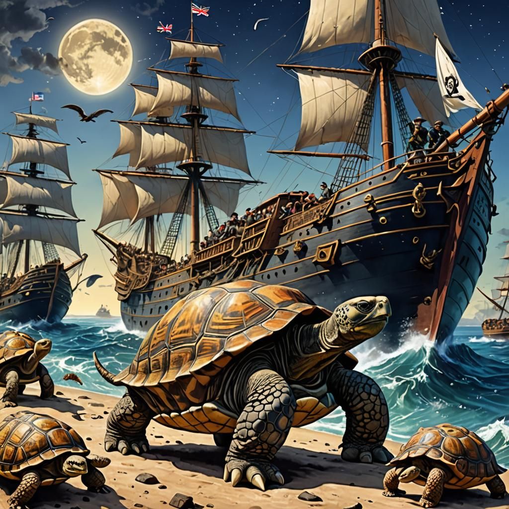 Pirate King Blackbeard Battles Tortoise Hybrid Fleet