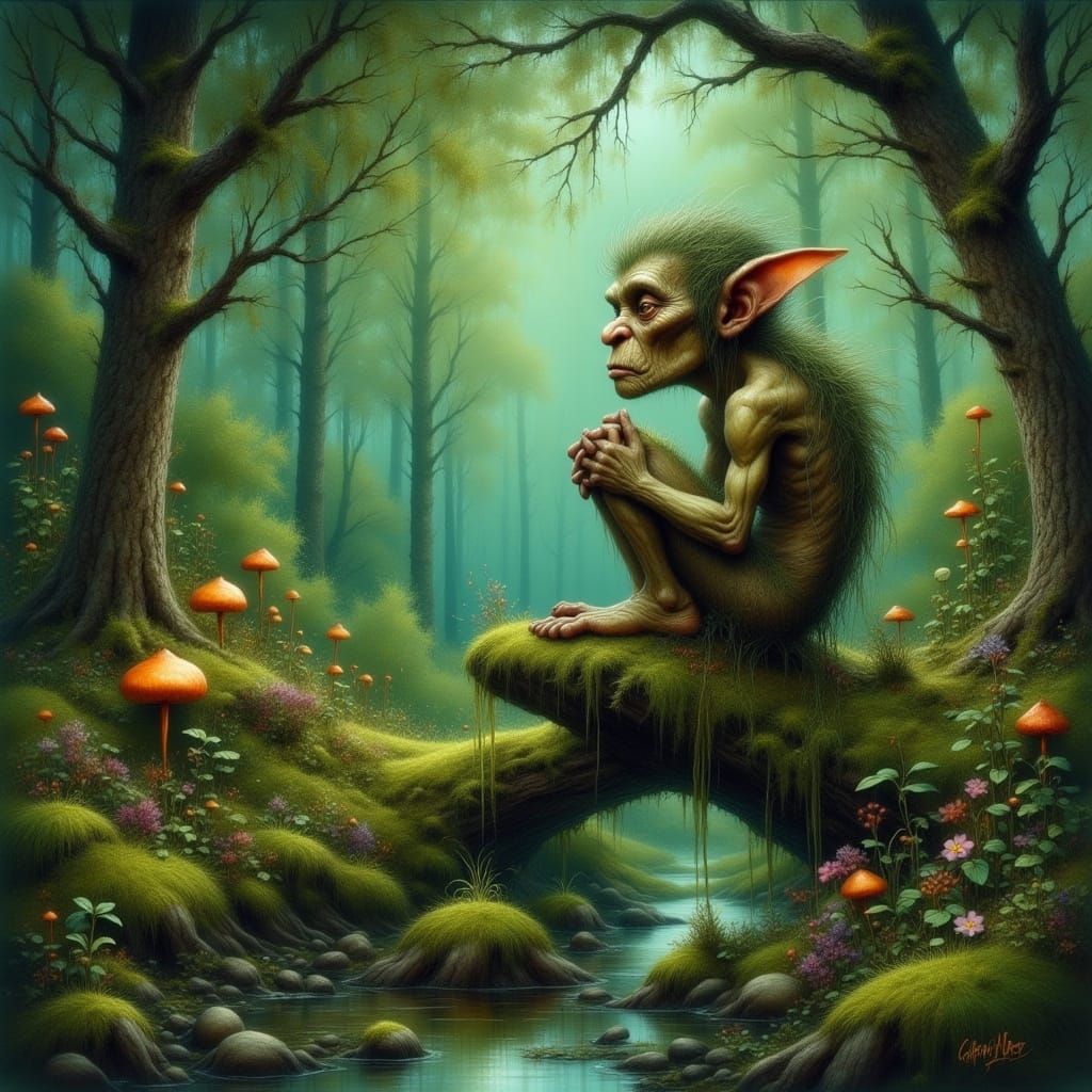 Enchanted Goblin Contemplates Universe Secrets