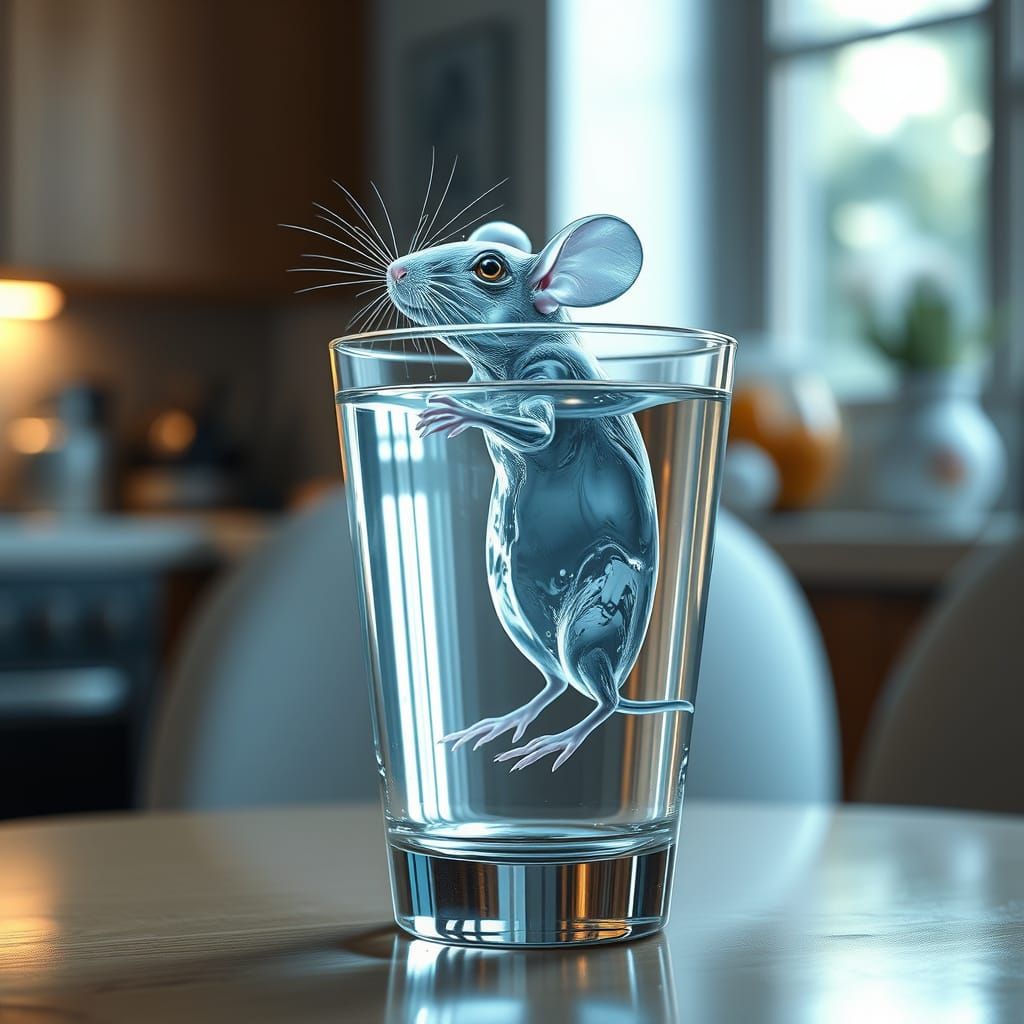 A Clear Water Mouse Rises from a Glass