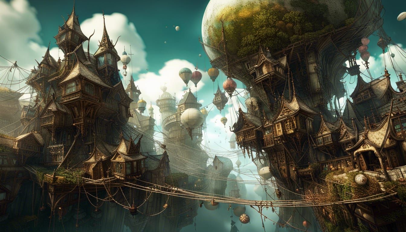 Elven Village Floating in Fairycore Dreamscape