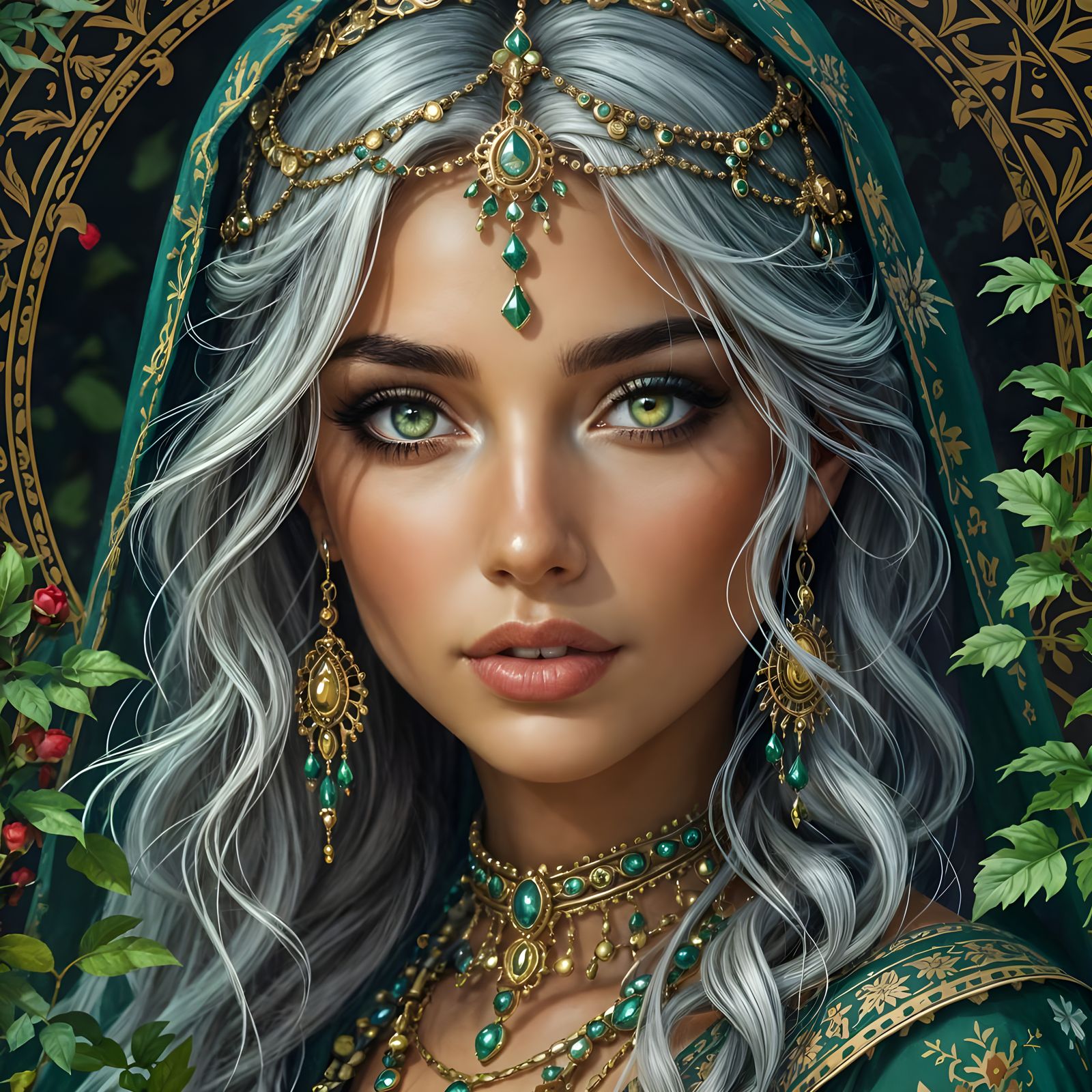 Enchanting Gypsy Woman Portrait in Art Nouveau Style
