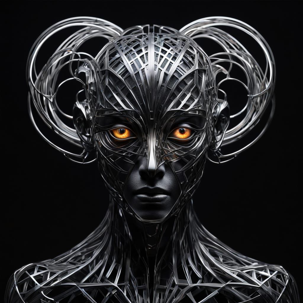 Surreal Geometric Human Figure with Stainless Steel Eyes