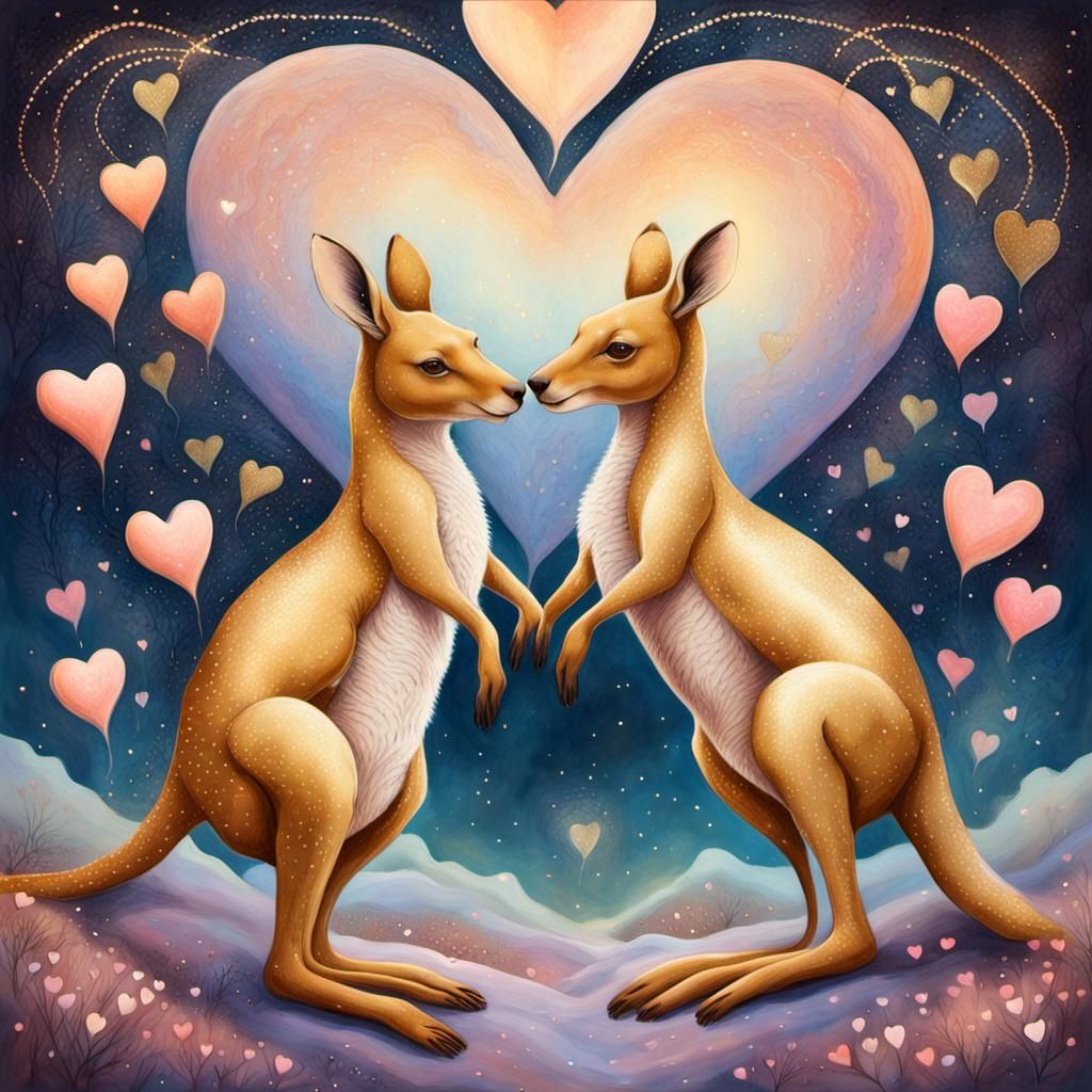 Cosmic Kangaroo Love in Ethereal Dreamscape