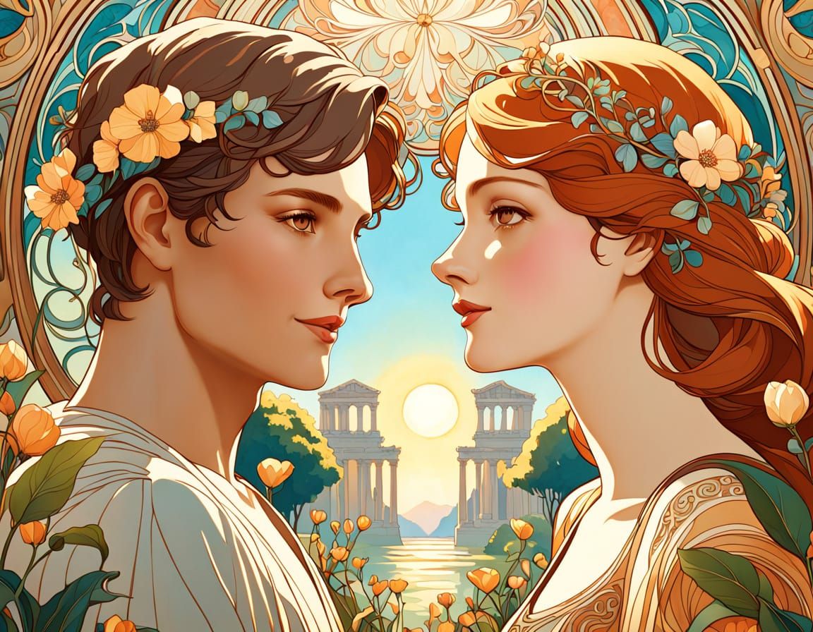 Surreal Art Nouveau Masterpiece in Warm Watercolor