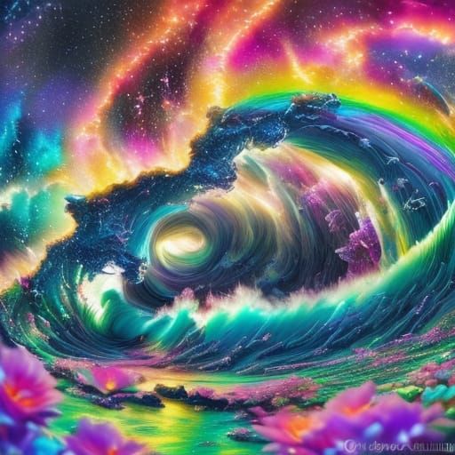 Hyperrealistic Neon Storm over Flower Field