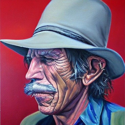 Moustached Rock Star Portrait as Oil Painting