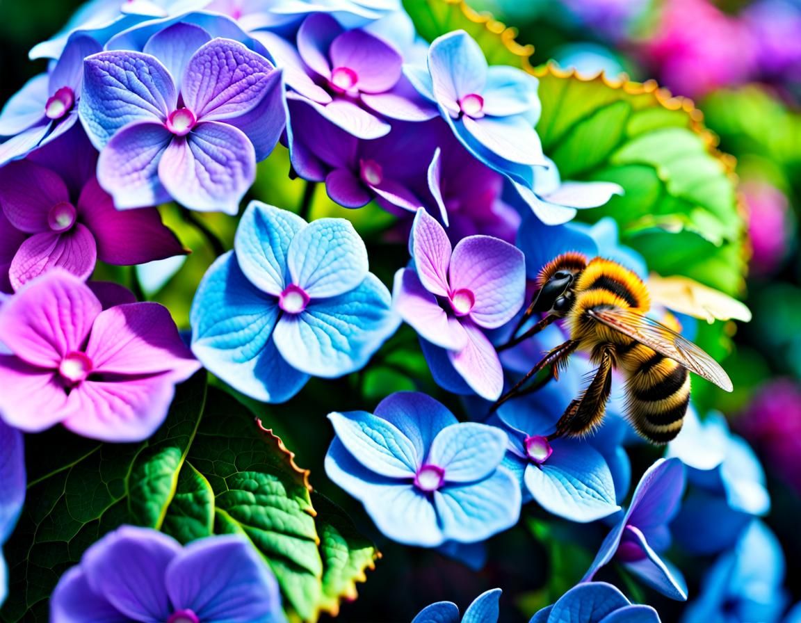 Bee's Eye View: Hyperrealistic Hydrangea Flower