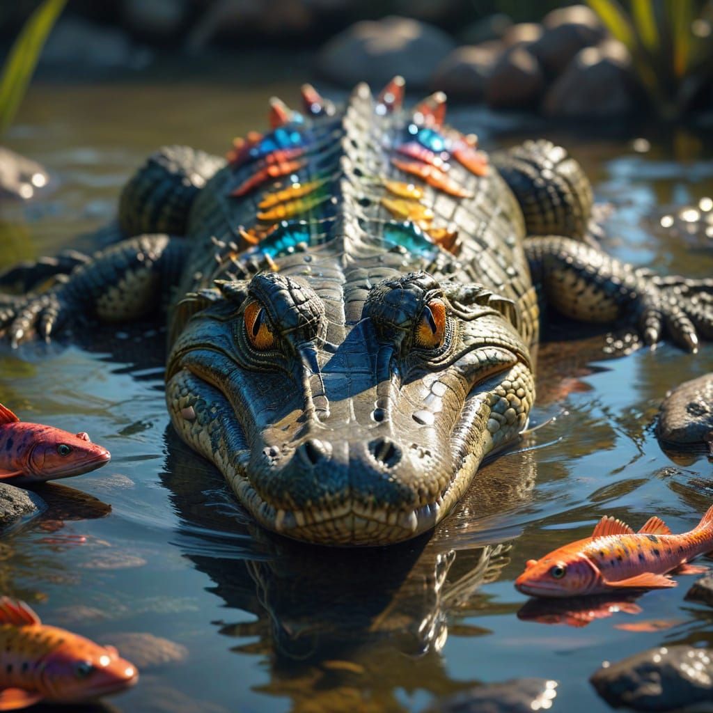 Photorealistic Crocodile in Murky River, National Geographic...
