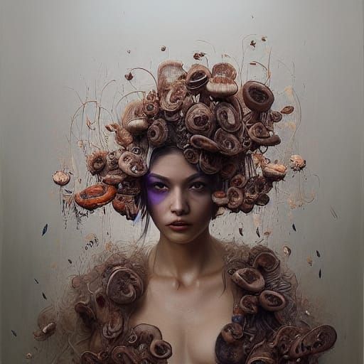 Psychedelic Portrait of a Buxom Woman, Hyperrealistic Painti...