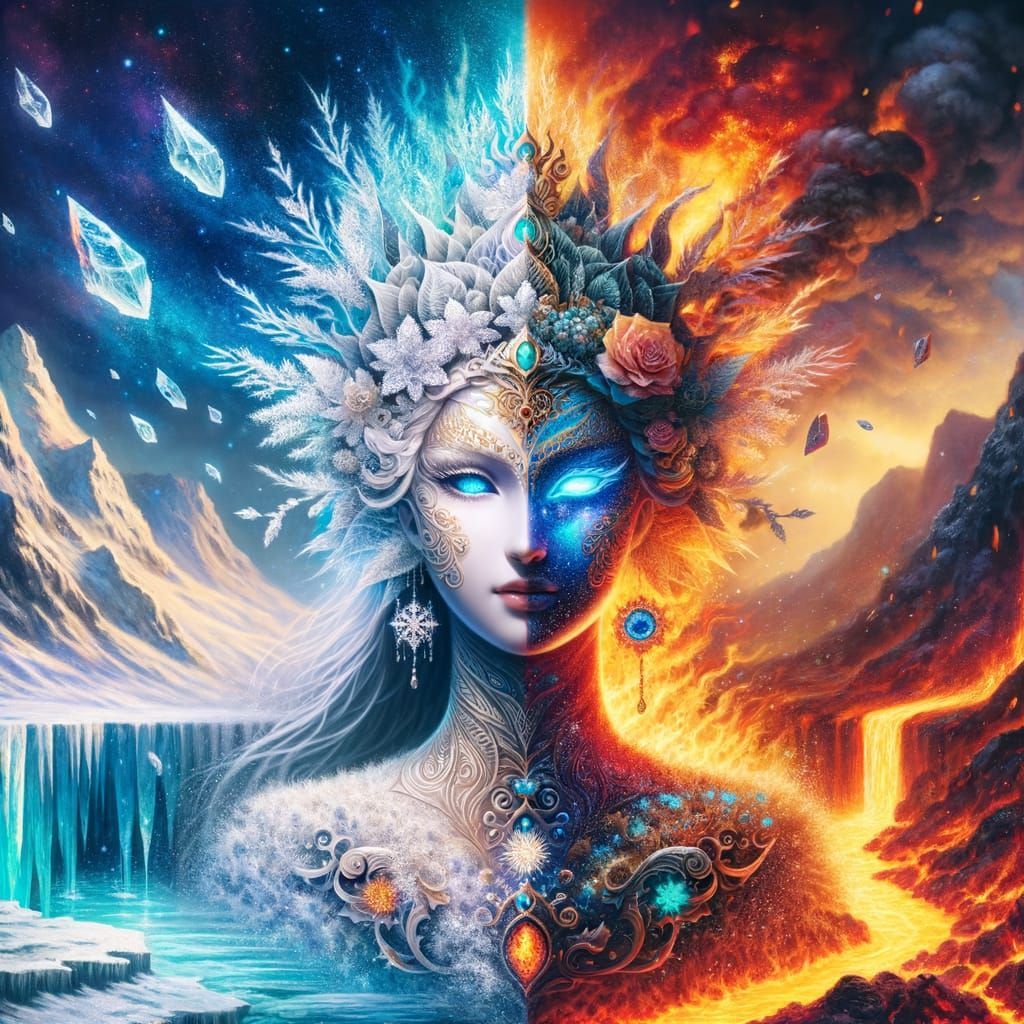 Dual Goddess of Ice and Fire on Glacier