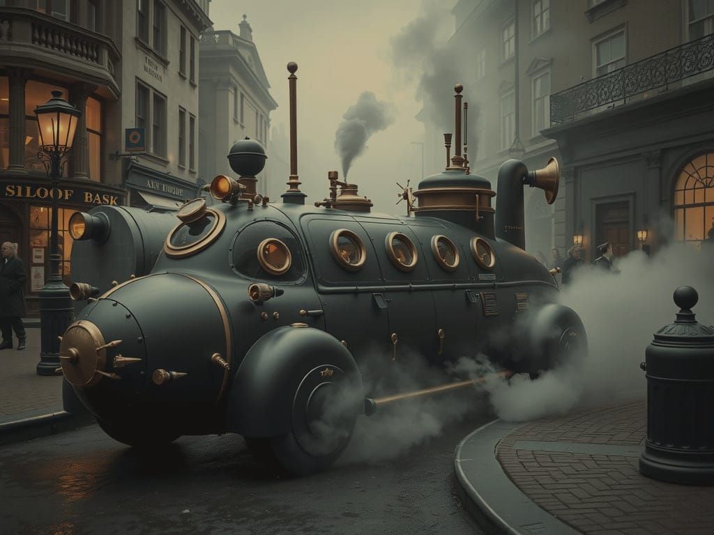 Steampunk Submarine Car in Smoggy 1940s London