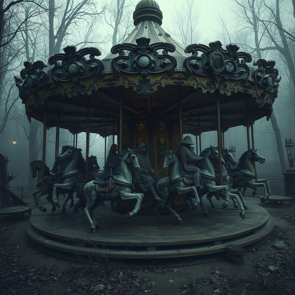 Haunted Carousel in Abandoned Amusement Park