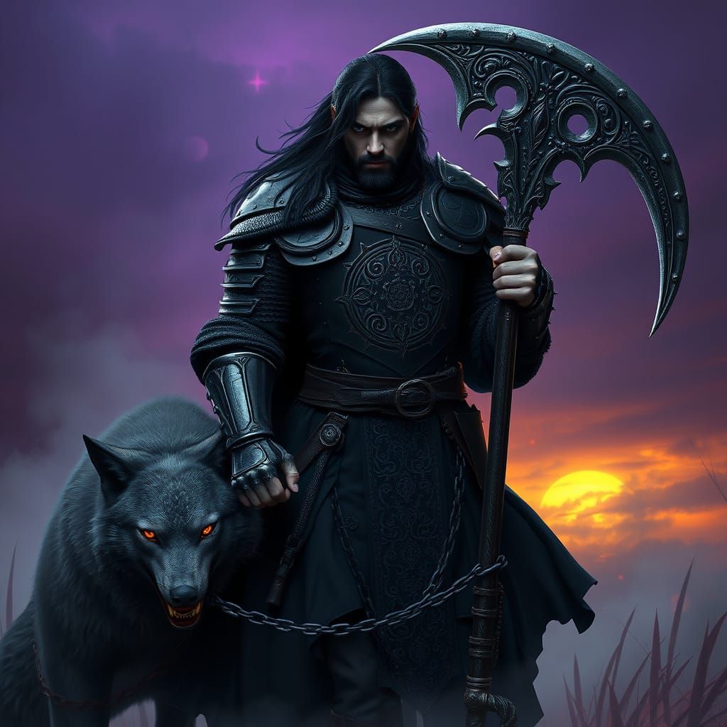 Dark Warrior in Gothic Plate Mail, Surrounded by Eerie Mist ...