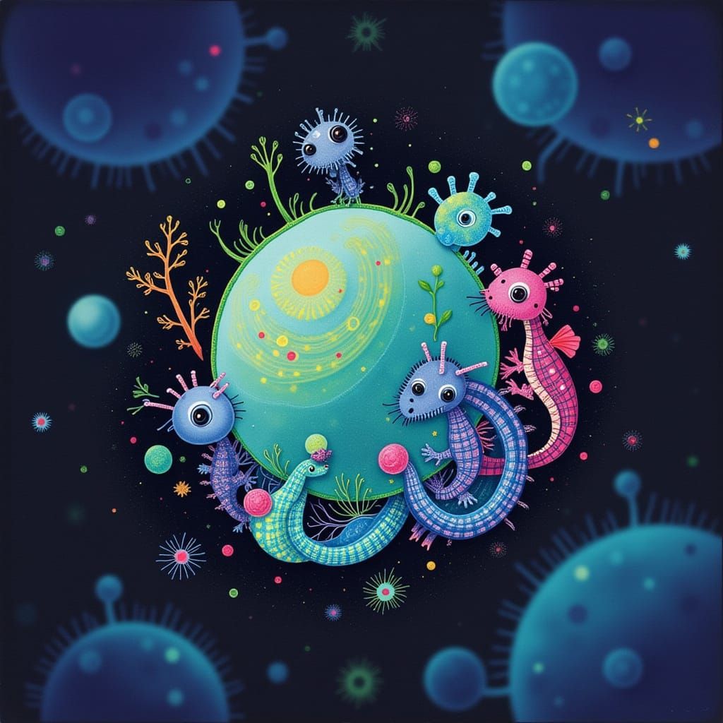 Tiny Iridescent Dragons Inside Human Cell