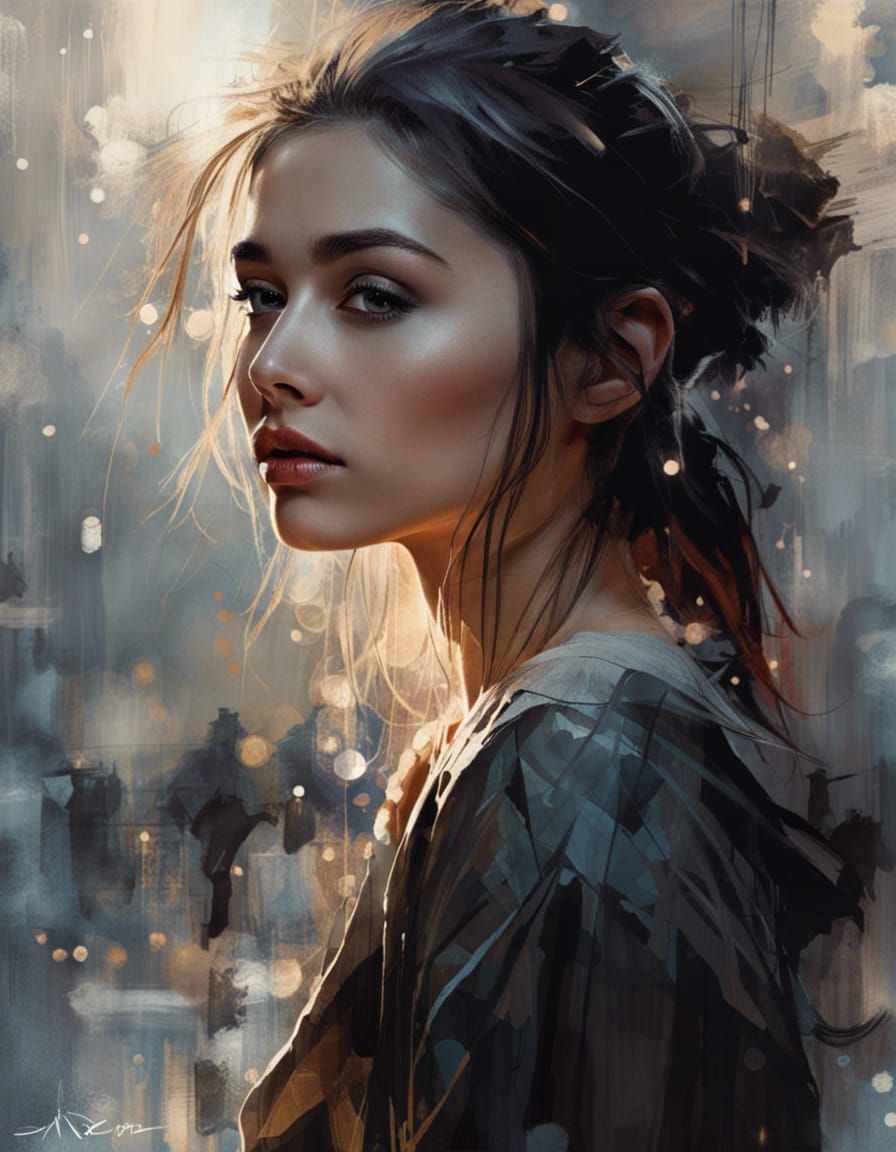 Crying Girl in Autumn Forest with Headphones