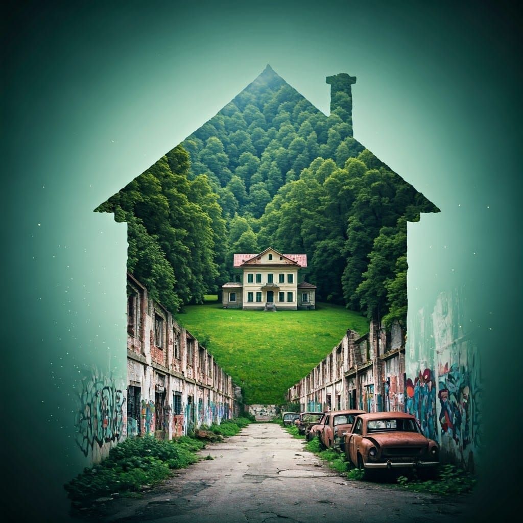 Double Exposure Record Sleeve: Urban Decay Meets Nature