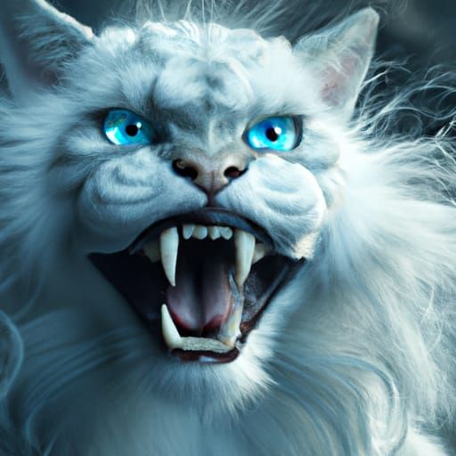 Icy Fanged Cat in Dark Fantasy Style