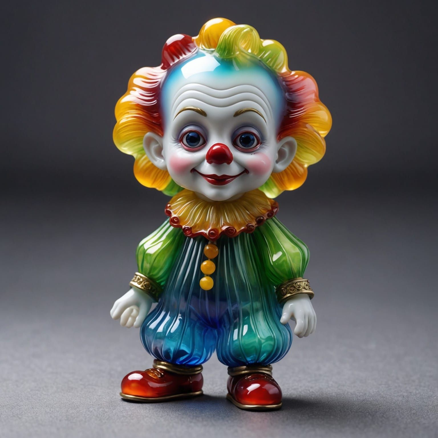 Glowing Chibi Clown Figurine in Fantasy Glass Style