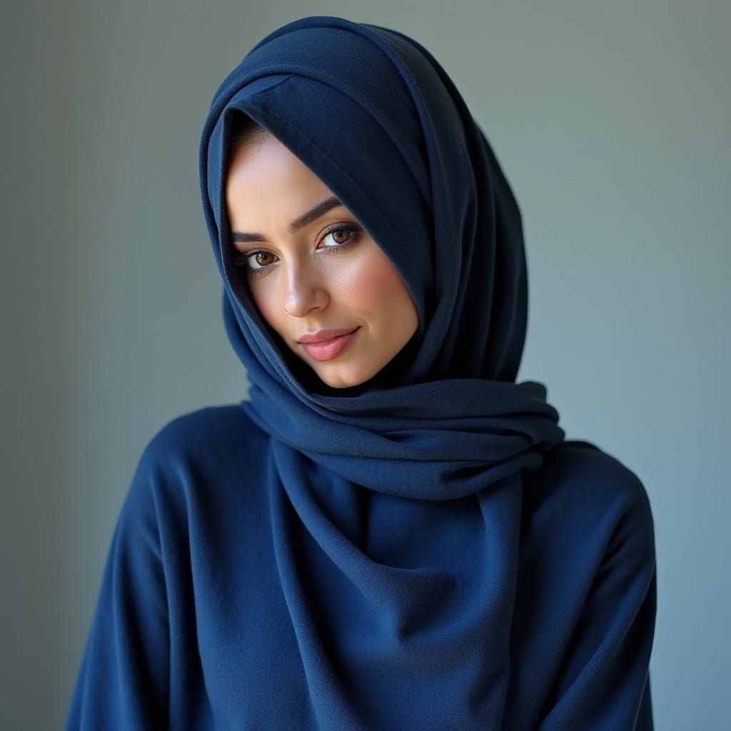 Elegant Muslim Woman in Dark Blue Hijab