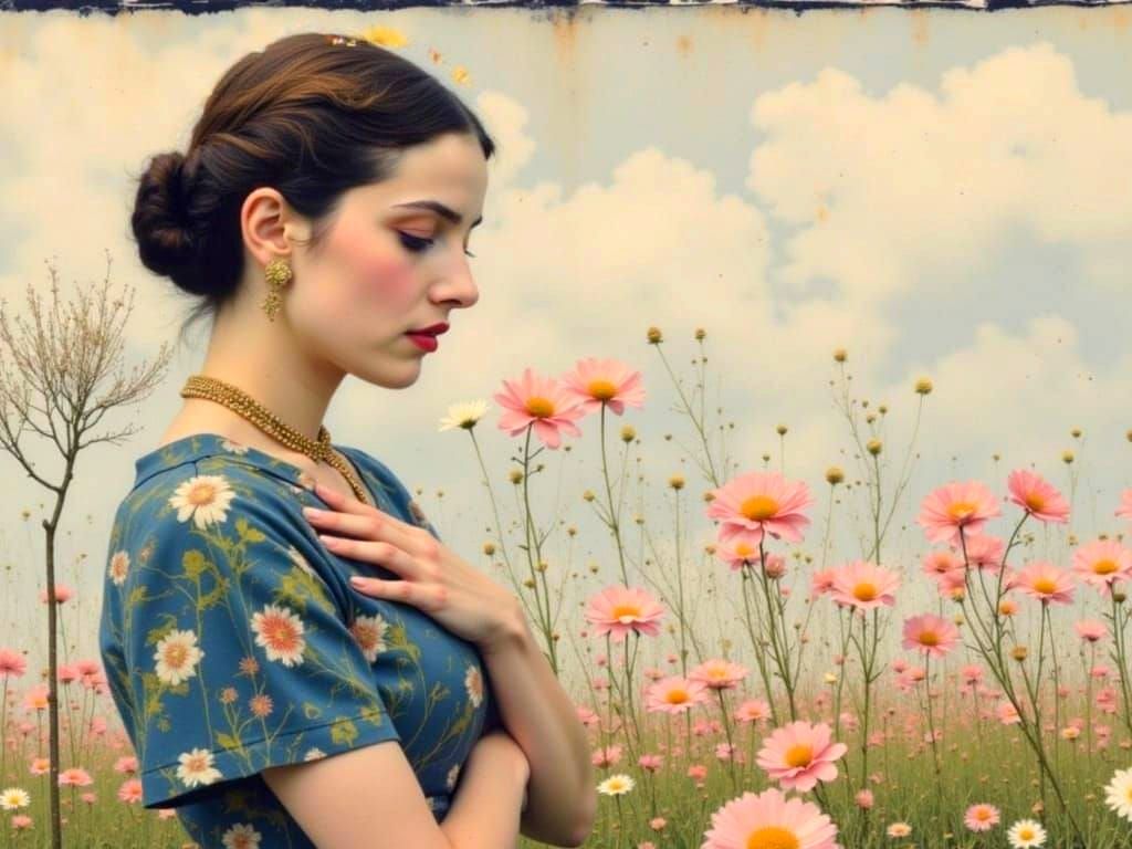 Klimt-Inspired Woman with Floral Gold Abstraction