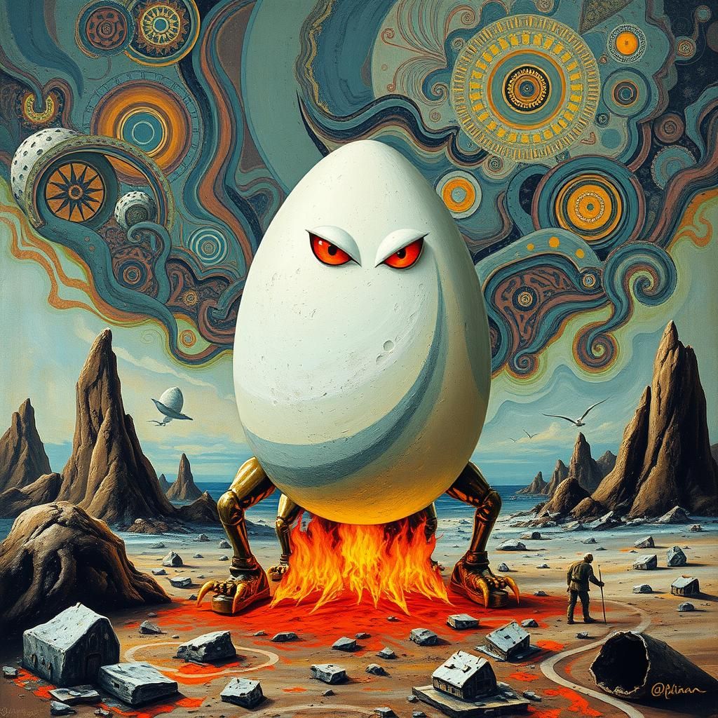 Enraged Egg Amalgam on Vacation as Heavy Metal Art