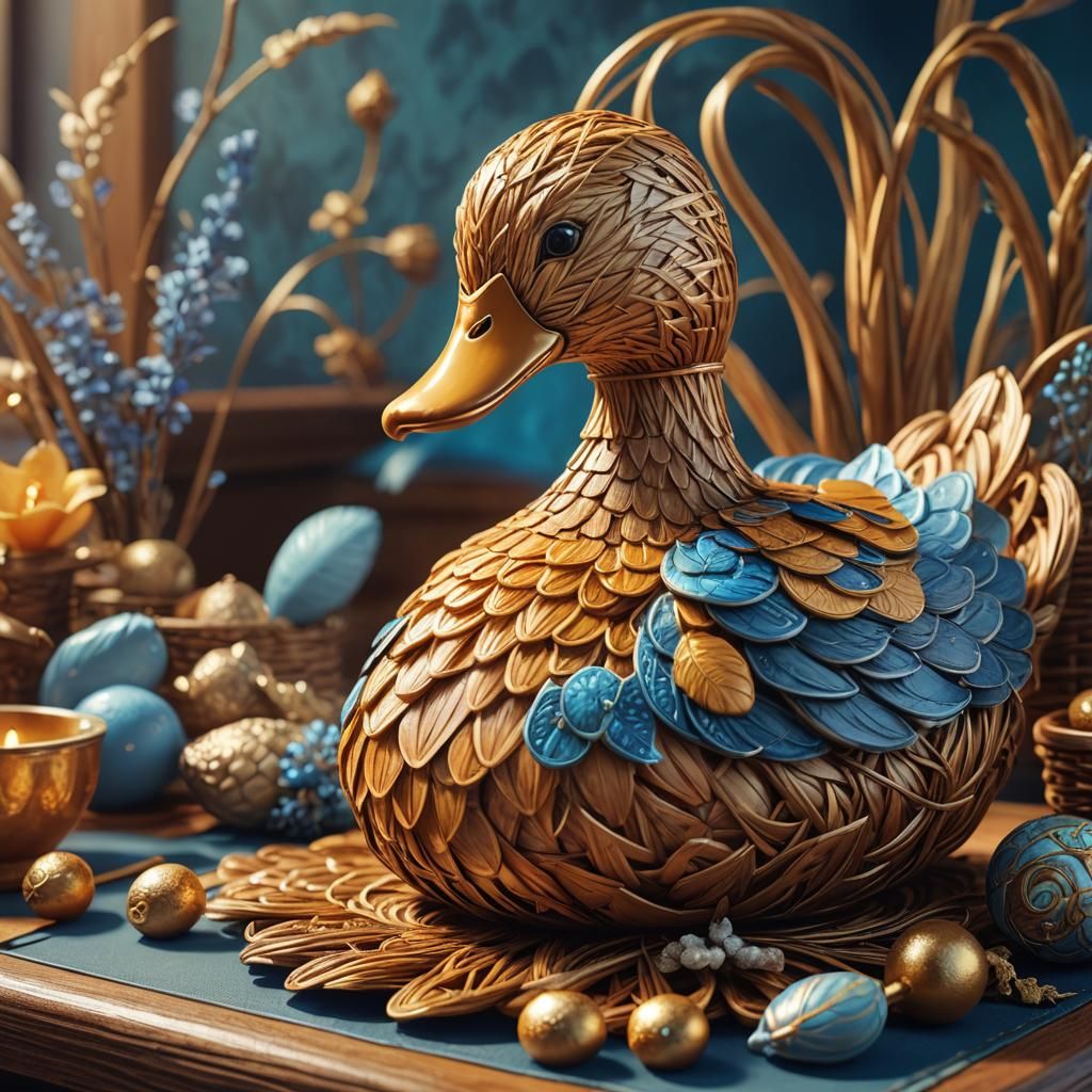 Wicker Duck on Desk in Fantasy Art Style