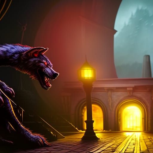 Werewolves with Glowing Eyes in the Shadows