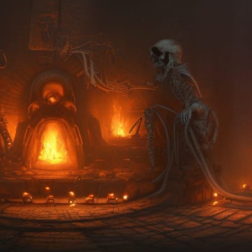 Furnace Interior with Skulls and Fire