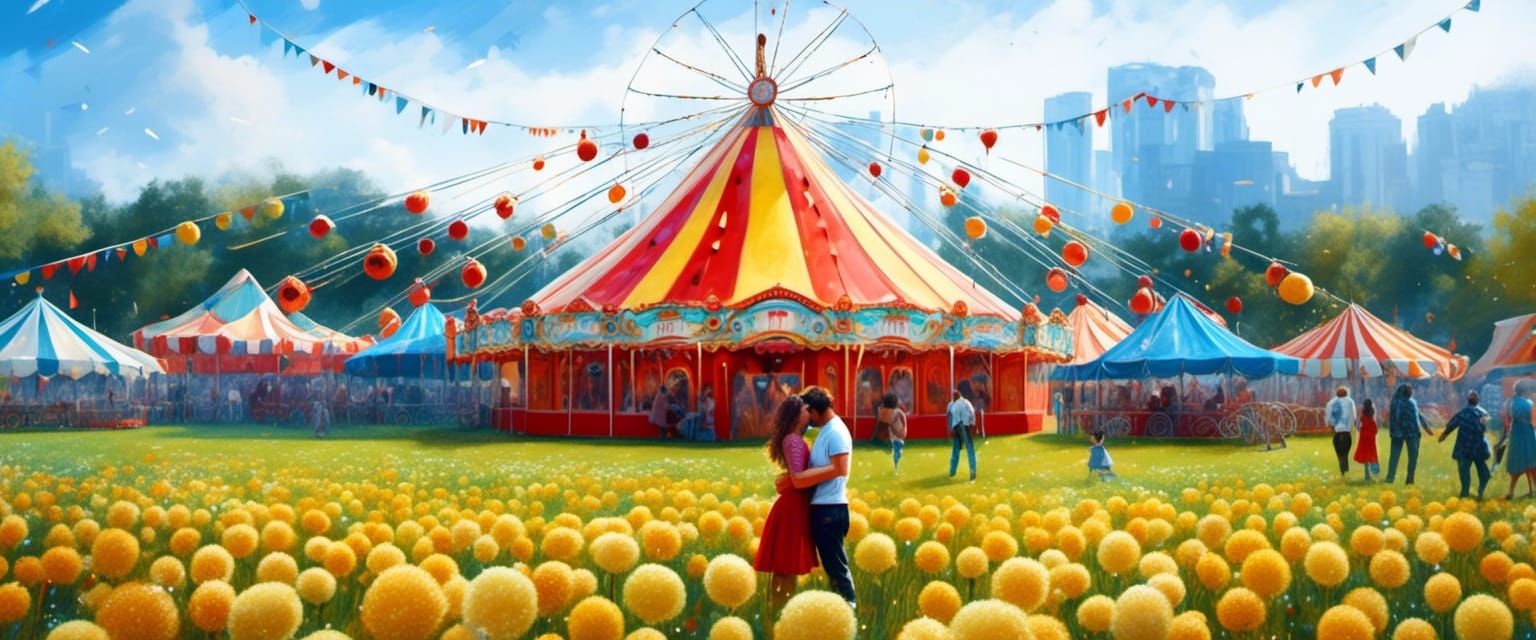 Fairground Scene with Couple in Hyperrealistic Style