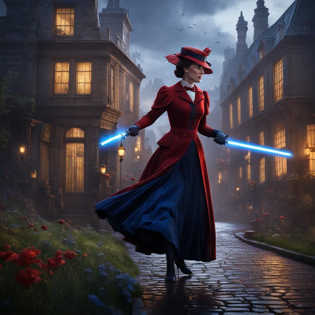 Mary Poppins with Lightsaber: Detailed Matte Painting