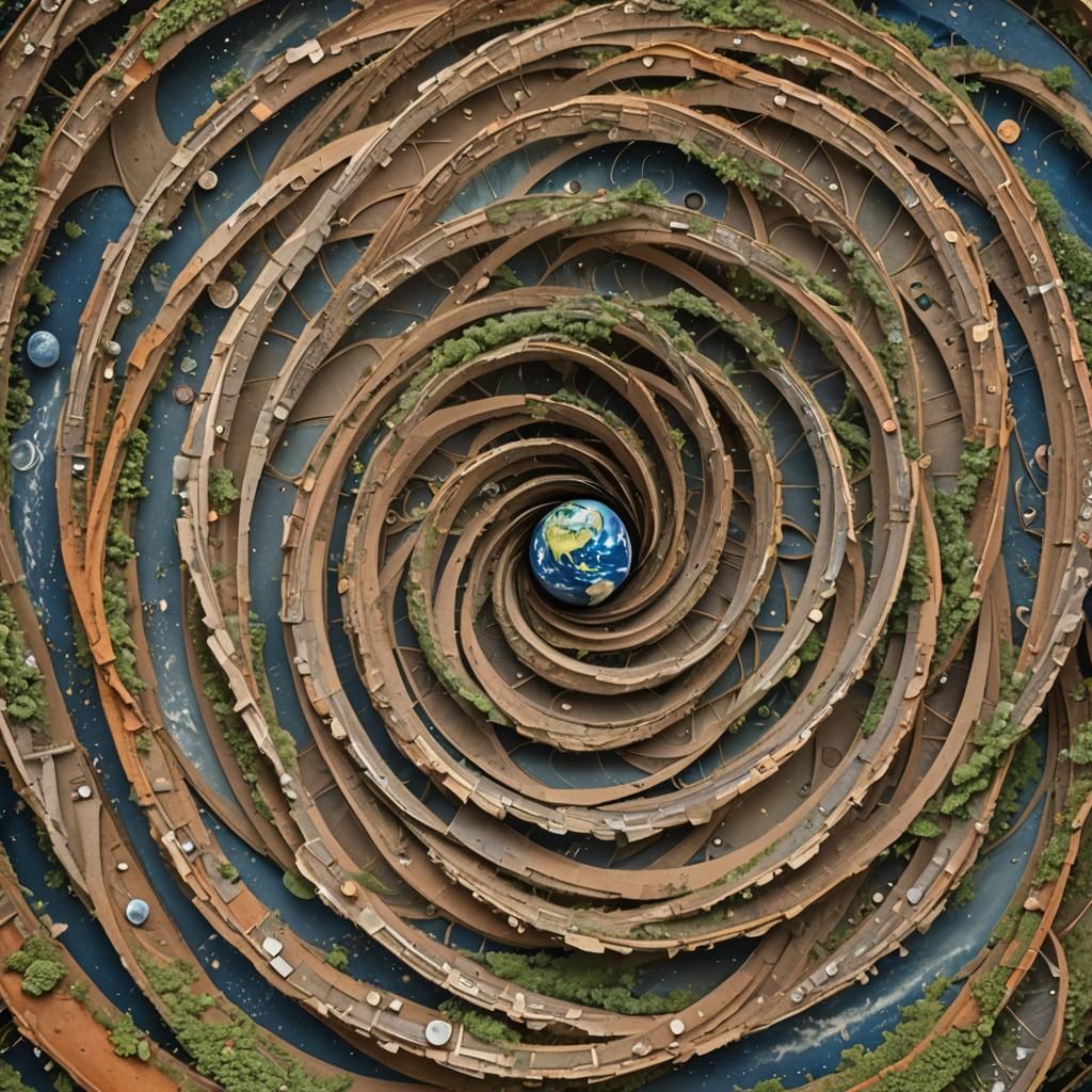 Distorted Earth Behind Overlapping Spirals