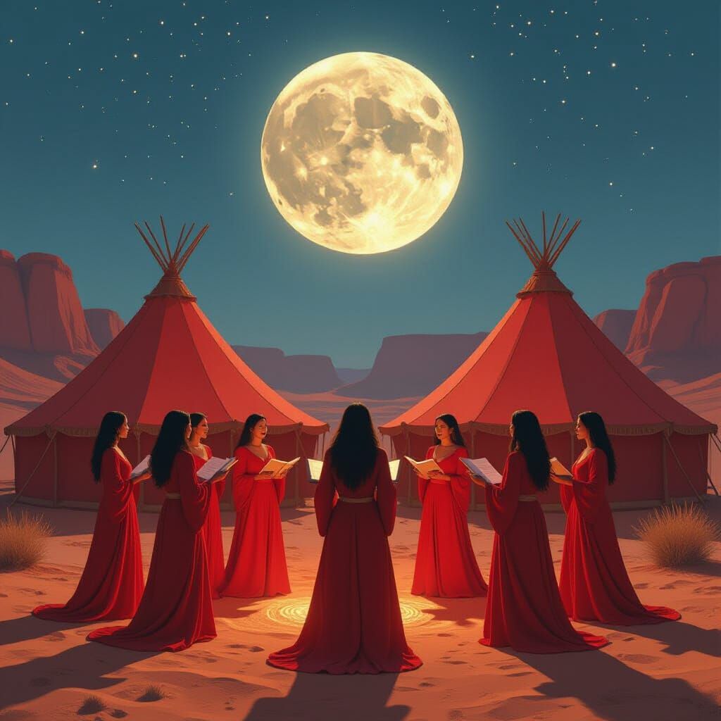 Red Tent Women Singing Under the Moon