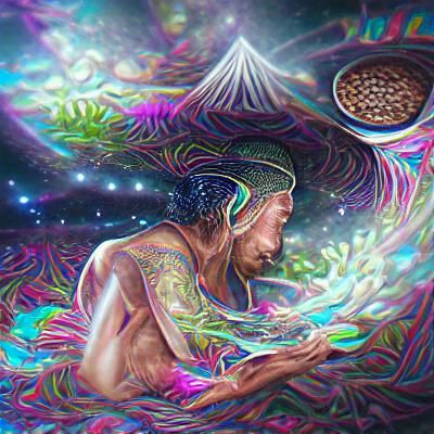 Holographic Ayahuasca in Cosmic Astral Illustration