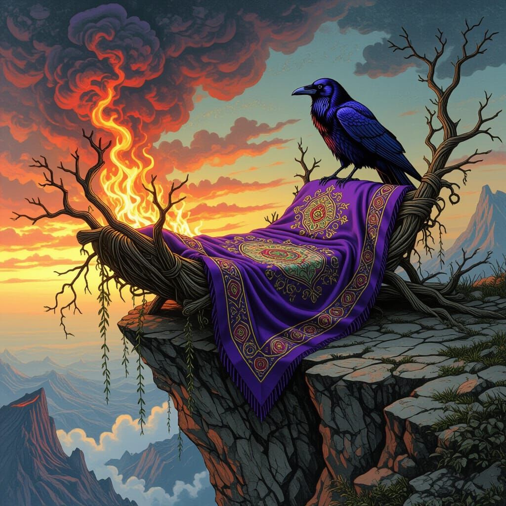 Ethereal Bed on Cliff, Albrecht Durer Illustration