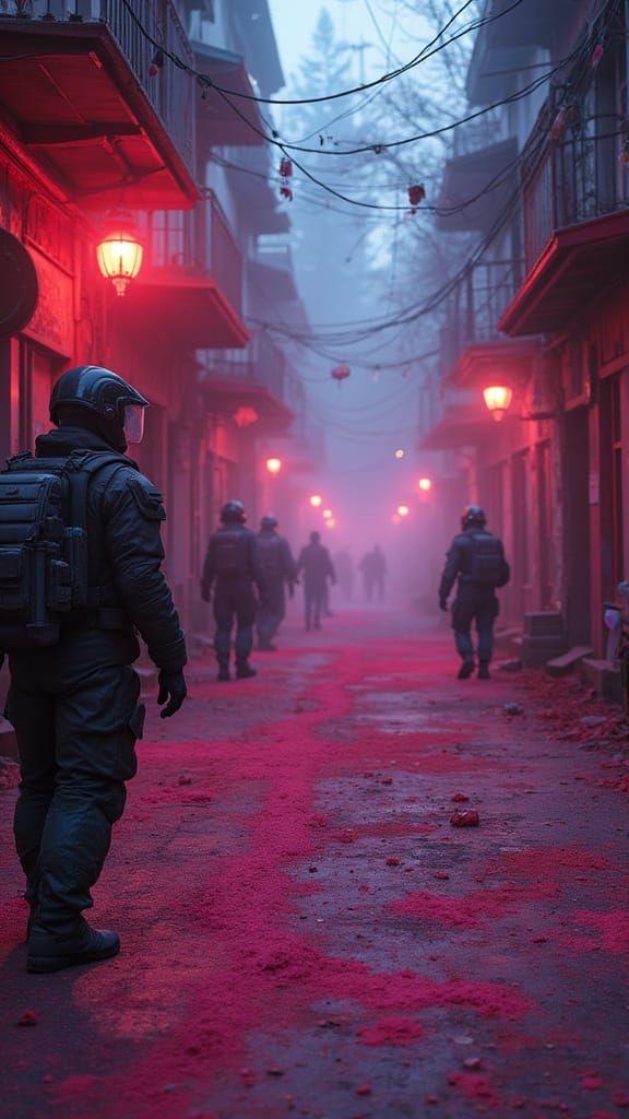 Dystopian Holi Street Scene in Futuristic Style