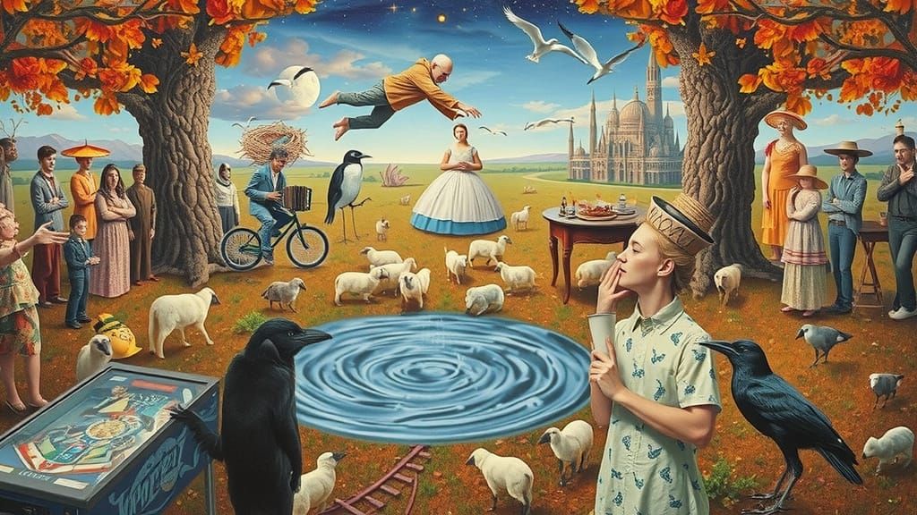 Surreal Earth Whirlpool with Cosmic Ballet and Garden Party